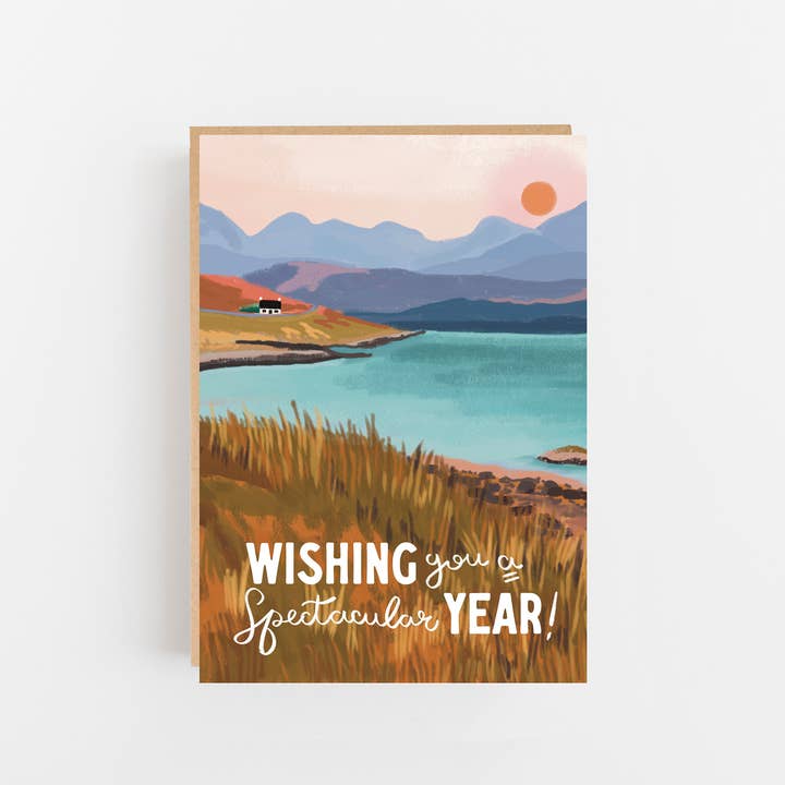 Wishing you a spectacular year loch and mountain scene card