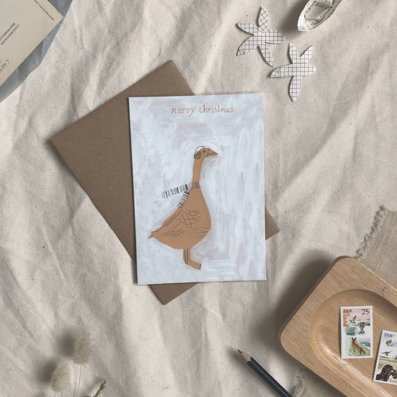 Merry Christmas goose with scarf & ear muffs card