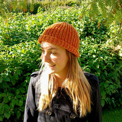 Hand knitted beanie hat - orange and yellow