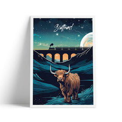 Scotland Highland cow A4 travel poster print