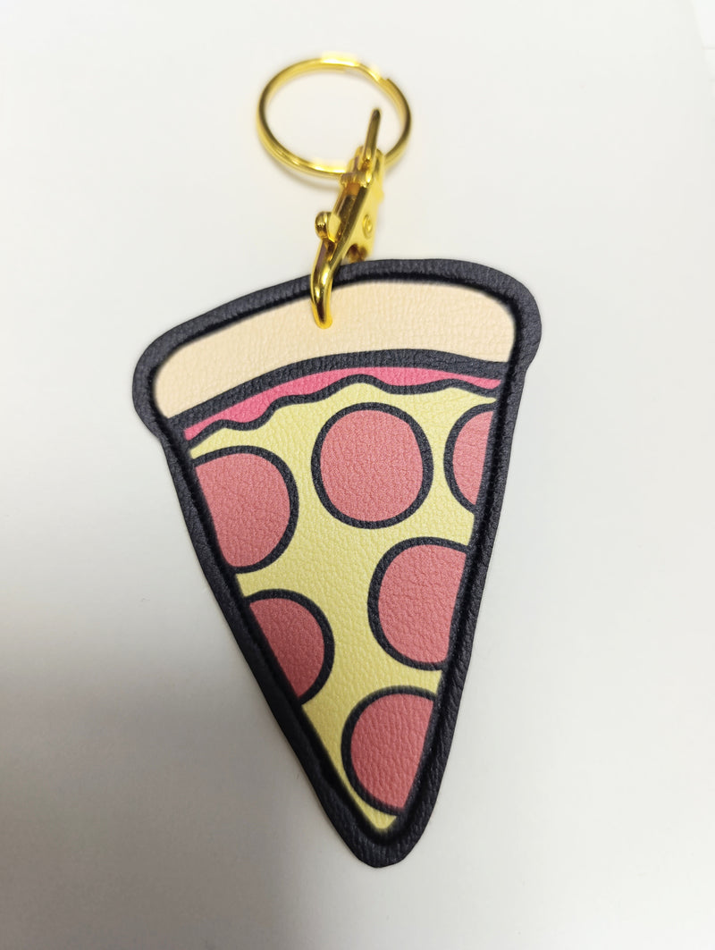 Pepperoni pizza faux leather keyring