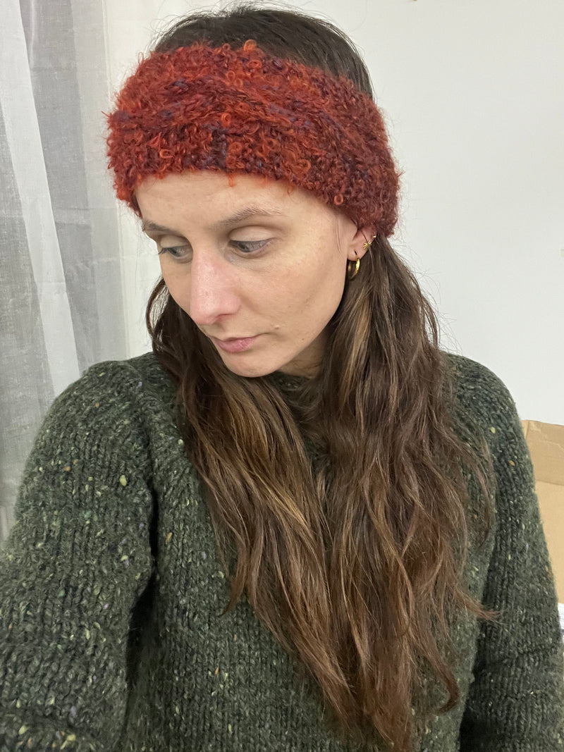 Hand knitted red and orange chunky earwarmer/headband