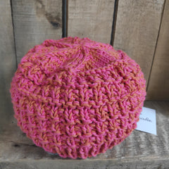 Hand knitted small adult or child's hat in Brick design - pink and orange