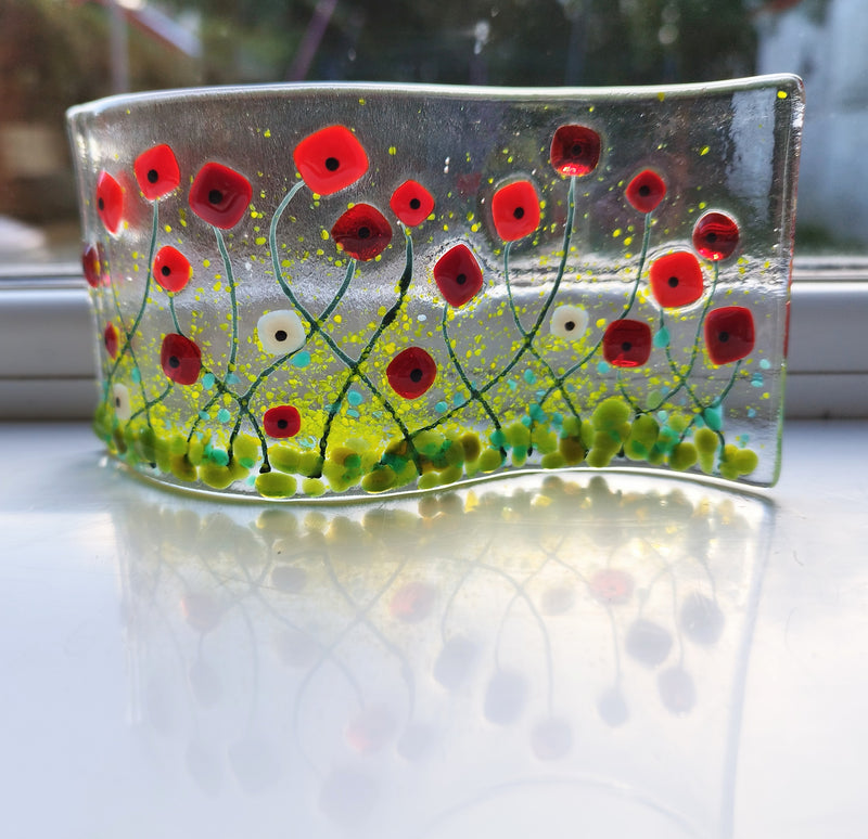 Poppy Field S-shape glass picture
