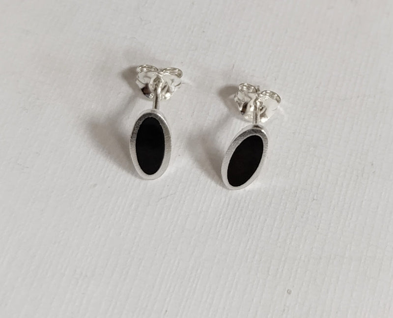 Sterling silver & enamel oval studs - black