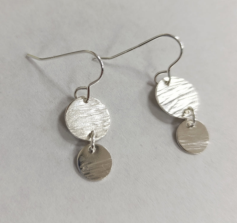 Sterling silver double circle drop earrings