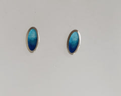 Sterling silver & enamel oval studs - two-tone blues