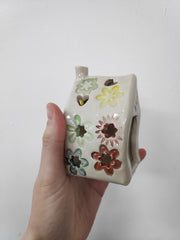 House tealight holder - flower and heart cut-outs