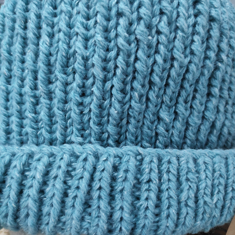 Hand knitted beanie hat - moonstone