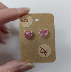 Ceramic dark pink heart stud earrings