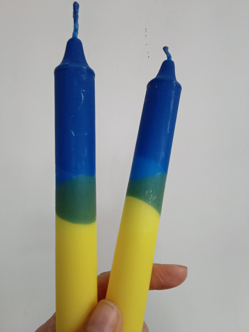 Blue & yellow ombre dinner candles