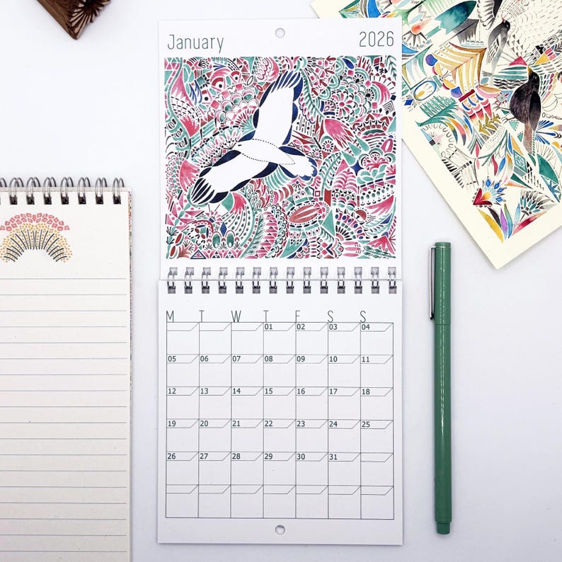 Illustrated small wall calendar
