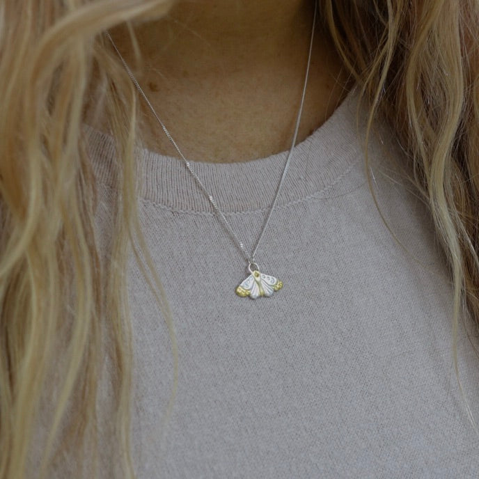 Sterling Silver & 22kt gold moon moth pendant