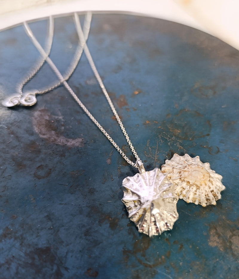 Sterling silver sand cast limpet shell necklace