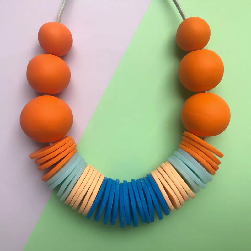 Statement bead necklace - oranges & blues