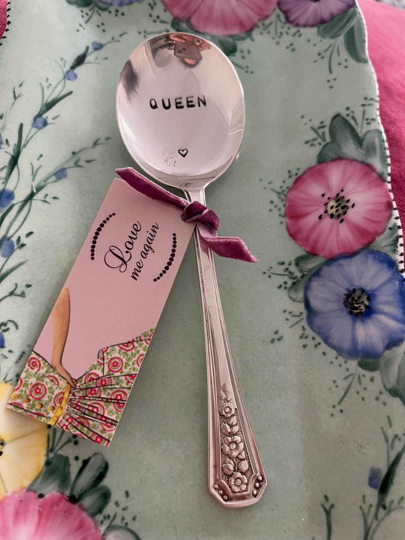 'Queen' - hand stamped vintage teaspoon