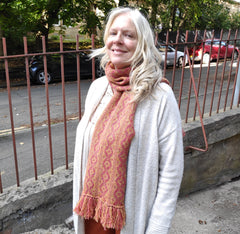 Knitted red brick and ochre Shetland Wool scarf - Templeton's Venetian Balcony