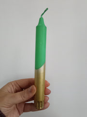 Green with gold base dinner candles