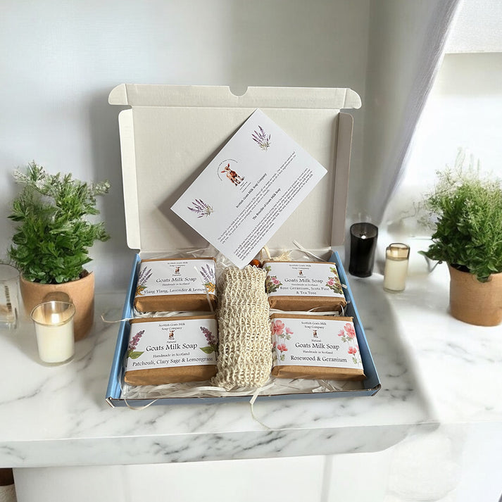 Essential Oil Goats Milk Soap 4 Bar & Soap Bag Gift Set - different scents available