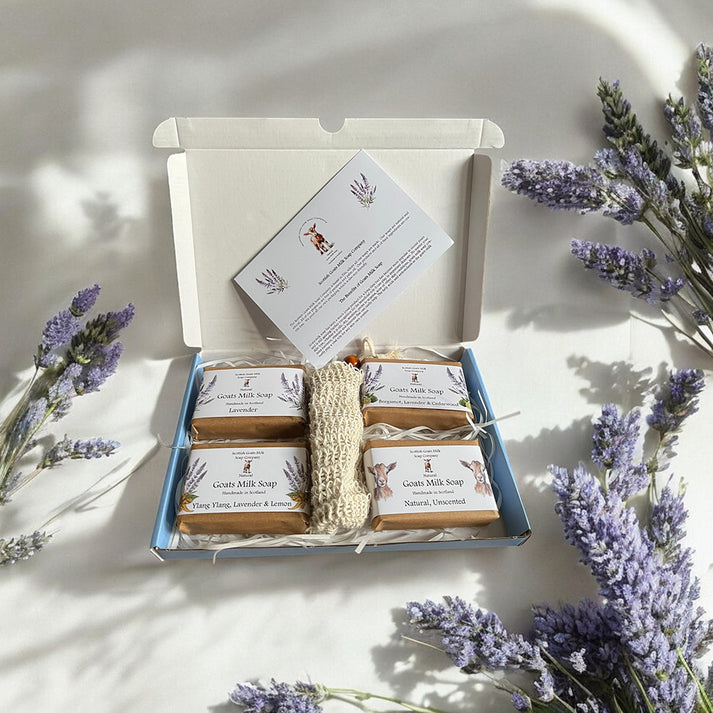 Essential Oil Goats Milk Soap 4 Bar & Soap Bag Gift Set - different scents available