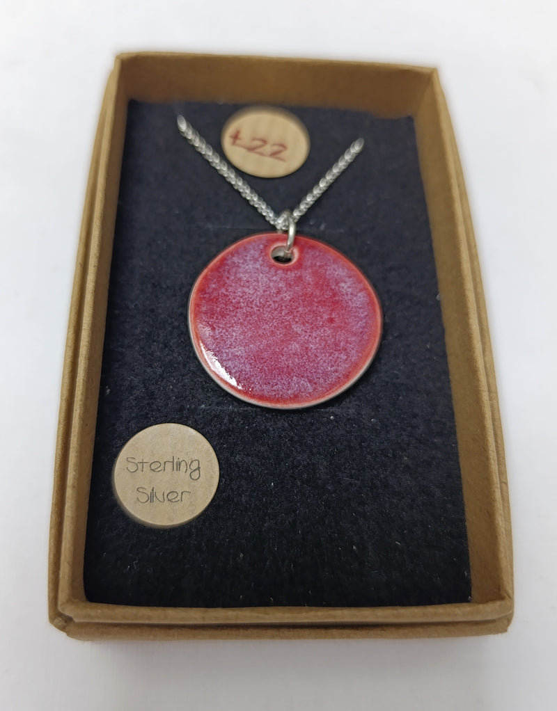 Ceramic dark pink circle pendant necklace