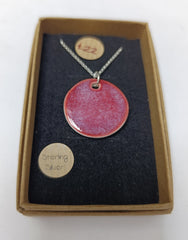 Ceramic dark pink circle pendant necklace
