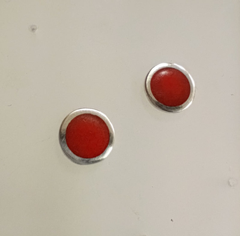 Sterling silver & enamel colourful studs - red