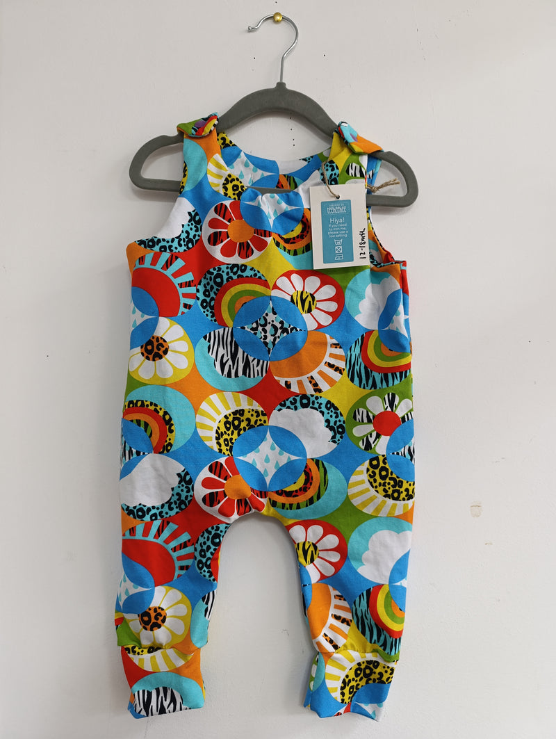 Romper suit - flower circles & animal print (12-18 months)