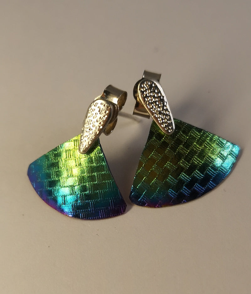Sterling silver & textured Niobium triangle studs