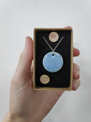 Ceramic light blue circle pendant necklace