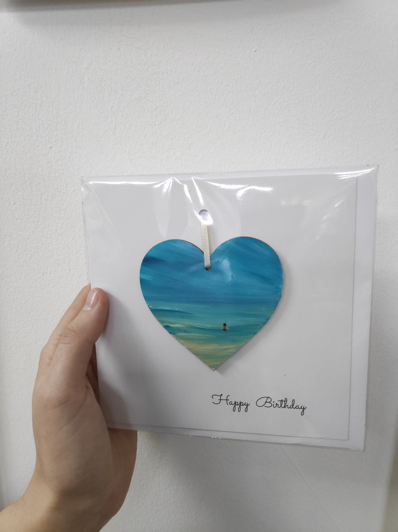 Happy birthday hand painted heart keepsake card