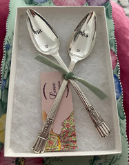 'Mr & Mrs' hand stamped vintage teaspoons boxed set