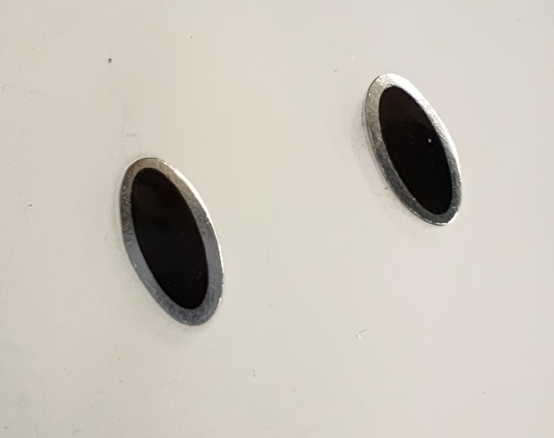 Sterling silver & enamel oval studs - black