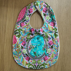 Traditional Style Bib - Dinosaur and flowers print