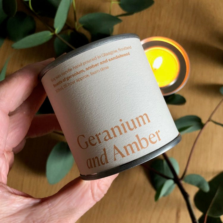 Geranium and Amber soy candle