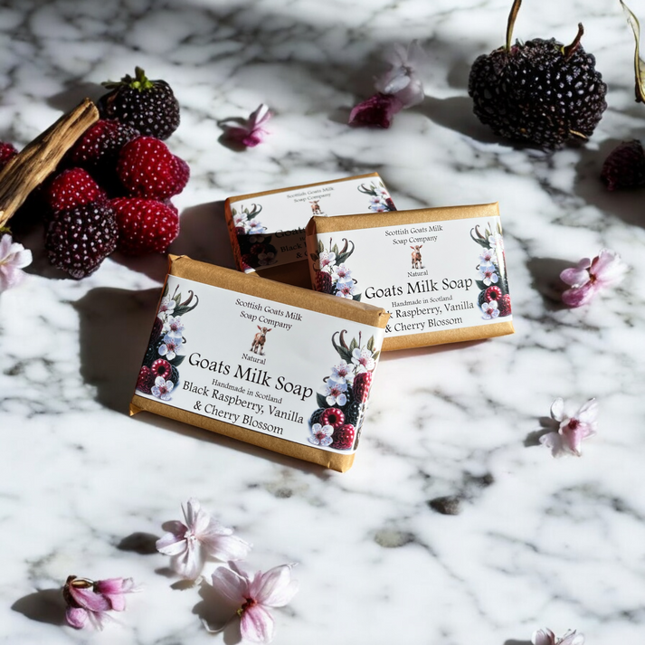 Handmade goats milk soap - black raspberry, vanilla & cherry blossom
