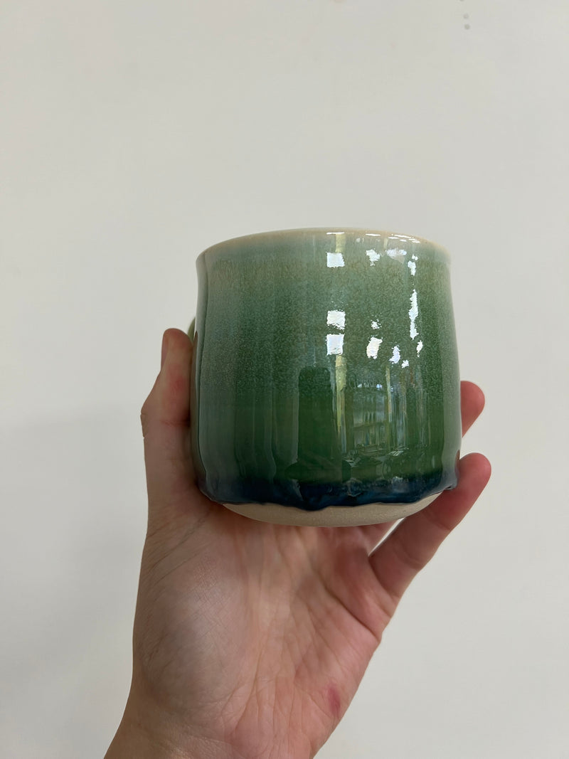 Hand thrown mug - dark blue to green drippy glaze