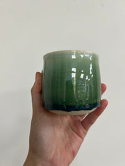 Hand thrown mug - dark blue to green drippy glaze