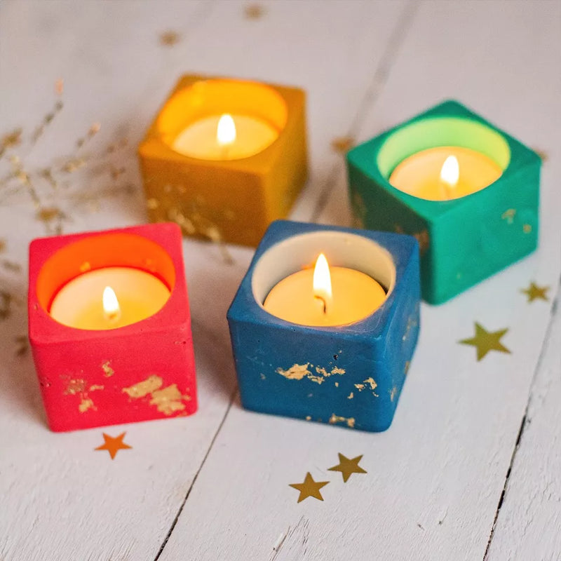 Bright & gold leaf jesmonite tea light holder (choice of 4 colours)