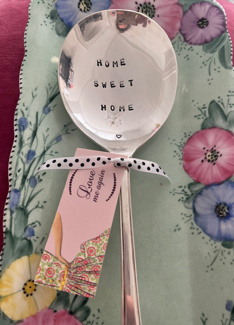 Home Sweet Home - hand stamped large vintage mixing/serving spoon