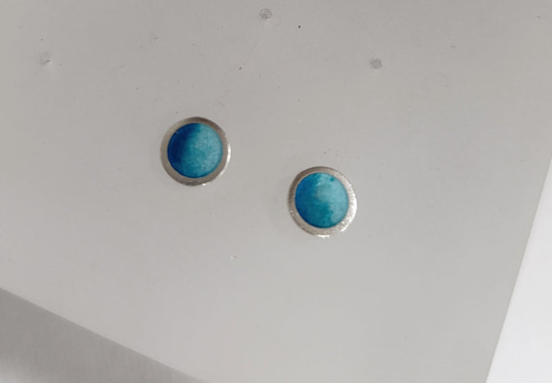 Sterling silver & enamel colourful studs - seafoam two-tone blue
