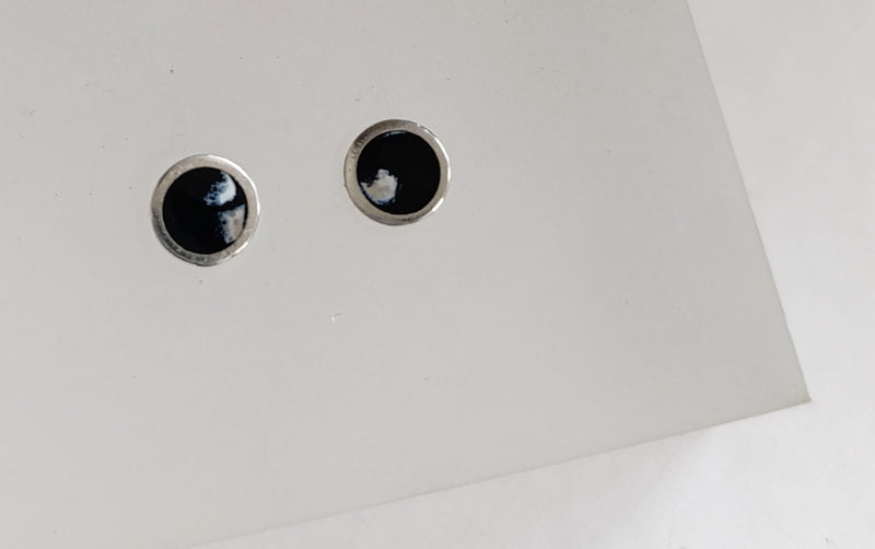 Sterling silver & enamel colourful studs - black & marble