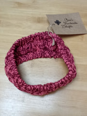 Hand knitted pink/orange headband