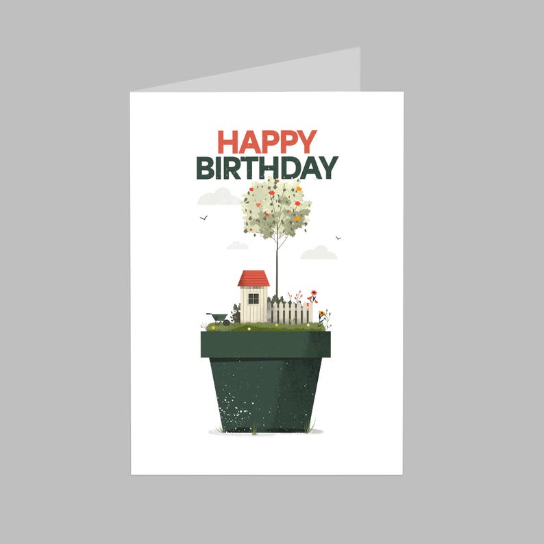 Happy birthday garden in a plant pot card