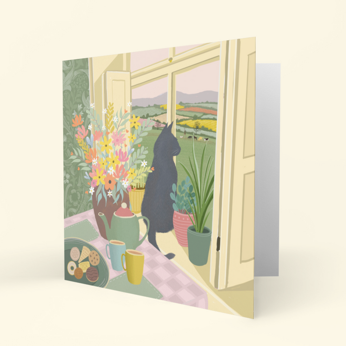 Time for a cuppa black cat card