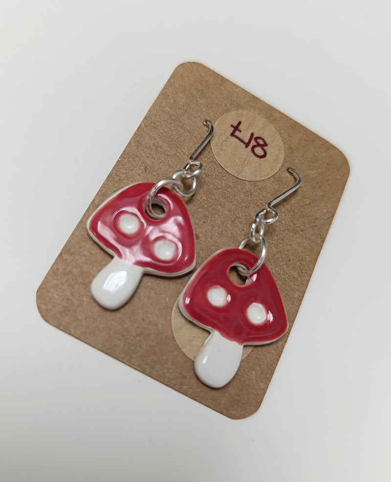 Ceramic toadstool drop earrings