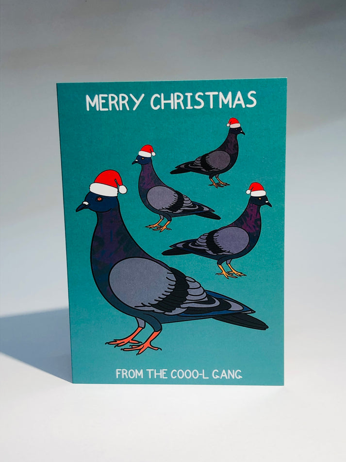 Merry Christmas from the coooo-l gang pigeon card