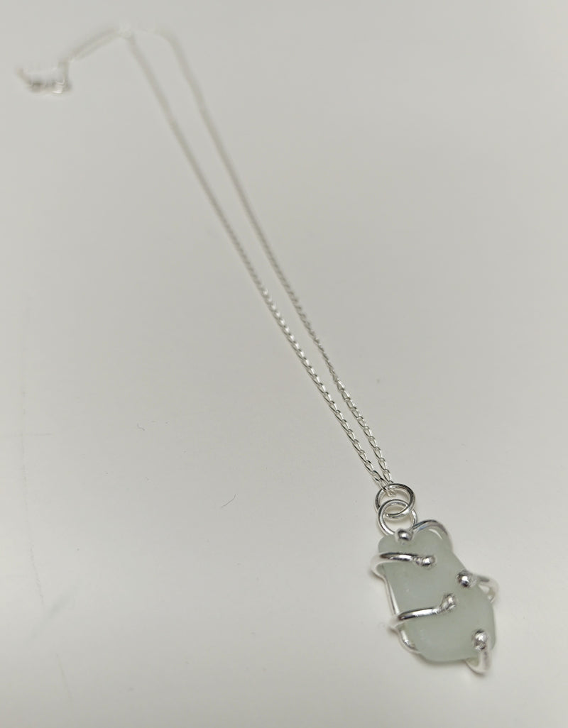 Scottish sea glass 'Roots Wrap' sterling silver pendant (white)