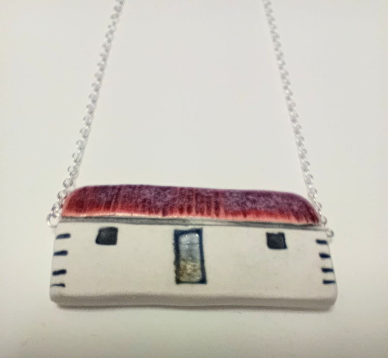 Scottish bothy ceramic pendant necklace  - burgundy tin roof