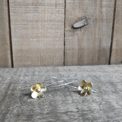Sterling silver and 24 carat gold flower drop earrings
